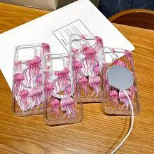 Pink Jellyfish Art Element Pattern Printing Mobile Phone Case Is Suitable For IPhone16 15 14 13 12ProMAX Soft Edge 11 Shock-Proof Protective Case, Suitable For Gifts For Male And Girlfriend - trong suốt - Xem 4