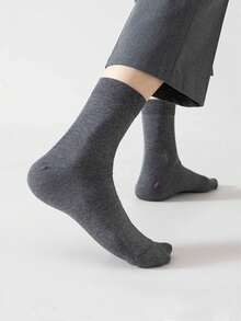 1 Pair/5 Pairs Men's Summer Solid Color Business Casual Sports Versatile Retro Classic Mid-Calf Socks, Fall - Dark Grey - View 3