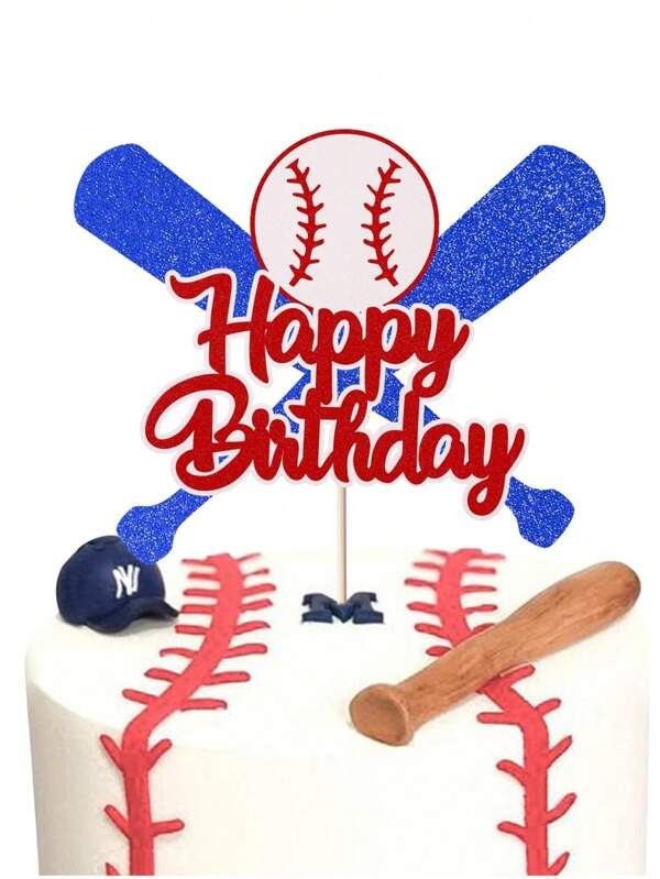 1pc Baseball Themed Party Cake Decoration, Sparkly Happy Birthday Sports Athlete Cake Topper, Perfect For Baseball Theme Party, Sports Theme Party, Birthday Party Cake Decor