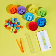 1 Set Pom Pom Sorting Tubes Color Matching Toys, Children Colorful Plush Ball Card Pairing Educational Toys, Color Recognition, Focus, Fine Motor Skills Development - Multicolor - View 12