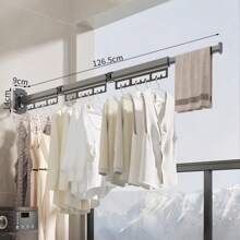 1 pièce Étendoir à vêtements pliable avec tige rétractable, fil à linge rétractable invisible monté au mur pour balcon, buanderie, salle de bain, patio, appartement, dortoir, étagère à vêtements super robuste et extensible