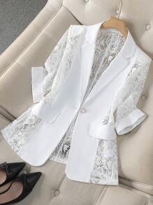 Sheer White Blazer Jacket For Women, Thin Style, Casual Office Wear, 3/4 Sleeve, Petite