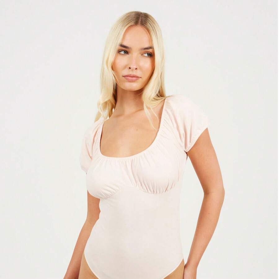 brave soul Bodysuit With Puff Sleeve - 腮紅桃 - 查看 1