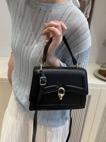 Bolso de mano elegante de unicolor, cartera con solapa de estilo retro para mujeres, bolso bandolera con asa superior de PU