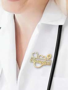 Personalized Name Stethoscope Brooch - Customized Gold Stainless Steel Medical Jewelry With Heart And Cross Design, Perfect Nurse's Day Gift Or Casual Decoration, Stethoscope For Nurses, Colorful, Cute, Adorable, Funny, Kawaii, Y2K, Stylish, Unisex, Casual, Custom, Personalized, Unique, Customized, Ideal Gifts For Him, Ideal Gifts For Her, Her, Boyfriend, School Supplies,New Year Glamour