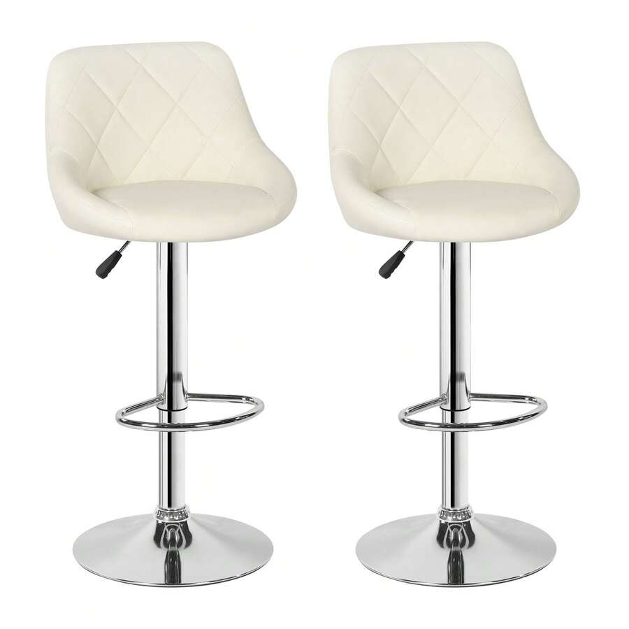 Jooli H Bar Stools Set Of 2, PU Leather Adjustable Swivel Breakfast Barstools With Gas Lift, Chrome Footrest And Base For Kitchen, Counter, Breakfast Bar, White - White - View 1