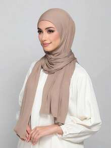 1 chiếc khăn trùm đầu Jersey dành cho nữ, vải Modal, màu trơn, mềm mại như lụa, thoải mái, thoáng khí, khăn choàng Hồi giáo dùng hàng ngày, ngoài trời, cầu nguyện, kích thước 180cm X 70cm - kaki nhẹ - Xem 4