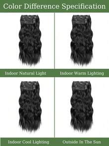 afeels 24 Inch Clip-In Hair Extensions 4 Pack Black Hair Extensions Women's Long Wavy Curly Wigs Thick Double Weft Hair Extensions