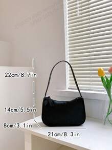 Bolso de hombro mini de unicolor, bolso pequeño de piel de PU, bolso de mano versátil y casual sencillo, bolso tipo baguette francés con gran capacidad y cremallera, adecuado para salidas, citas, compras, monedero, bolso para teléfono