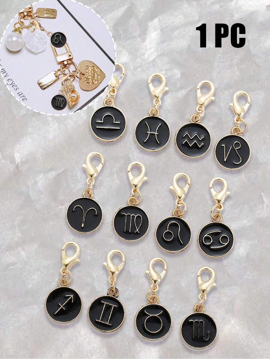 1 móc khóa biểu tượng cung hoàng đạo màu đen, phụ kiện trang sức tự làm, mặt dây chuyền 12 chòm sao bằng hợp kim kẽm hình giọt dầu, thích hợp để trang trí túi xách, ba lô, xe hơi, quà tặng hàng ngày cho nữ, quà tặng vòng cổ cho người yêu.