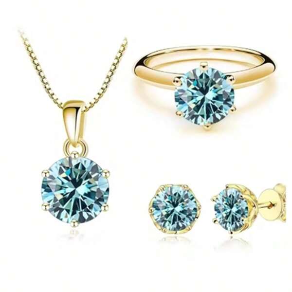 3 PiecesMoissanite Jewelry Set - 1-Carat Moissanite Necklace + 1-Carat Moissanite Ring + 1-Carat*2 Moissanite Earrings, Ideal As Birthday And Anniversary Gifts For Lover, Friends And Family