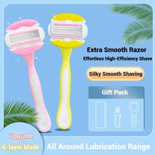 Lâminas para Mulheres, Lâminas para Mulheres para Barbear com 6 Lâminas, Lâminas de Barbear com Tira de Umidade Suavizante e Alça Antiderrapante, Lubrificação de 360° Reduz a Irritação, Remoção de Cabelos, Para Rosto, Braços, Pernas, Mãos, Axilas, Aparador Corporal Feminino, 1 Cabo com 5 Refis de Lâmina, Remoção de Cabelo, Lâmina Facial, Lâmina de Barbear, Removedor de Pelos Faciais, Auto Cuidado Epilador, Ferramentas de Cuidados de Verão, Aparador Corporal para Viagem, Itens Essenciais de Férias