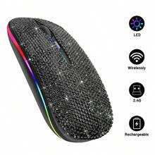 1 قطعة فأرة لاسلكية ملونة لامعة قابلة للشحن، فأرة لاسلكية الوضع 2.4GHz + 5.2GHz، سطح مرصع بالكريستال والراينستون، فأرة لاسلكية براقة فاخرة، هدية مثالية لها - متعدد الألوان - مشاهدة 38