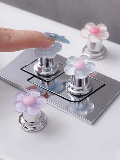 Floral Cartoon Toilet Flush Handle, Flower Shaped Toilet Flush Button, Toilet Tank Button, Flower Shape Toilet Press, Toilet Flush Button Pusher Tool, Creative Blossom Drawer Cabinet Pulls, - Easy Press, Stylish Bathroom Accessory For Elegant Touch, Fit With Long Nail Design