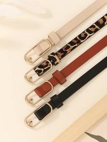 1/3/4 件女士简约椭圆形带扣腰带，休闲优雅纯色细腰带，豹纹腰带，百搭连衣裙、裤子、西装，适合日常使用和夏季、秋季、万圣节的礼物 - 彩色 - 查看 2