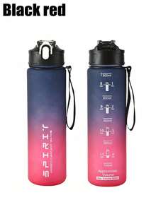 1pc 800ml Sports Water Bottle With Leak-Proof Flip-Top Lid, Reusable Plastic, Suitable For Gym & Outdoor Use, With Inspirational Time Markings And Straw, Strap Included, Office Friendly - Multicolor - View 9