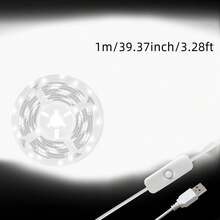 NBBUFF 3.2 英尺-100 英尺白色 LED 灯带，6500K USB 供电灯带，灵活可切割设计，带按键开关功能，适用于卧室、厨房、镜子、家居装饰 - Cool White - 查看 13