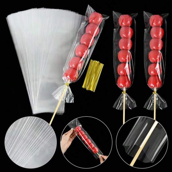 100/200/800pcs Clear Long Cellophane Bags Candy Lollipop Cookie Plastic Packaging Bag For Wedding Birthday Party Favor Decor Supplies