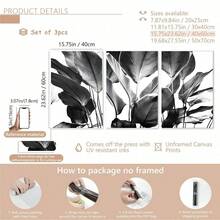 3pcs Of Framed/Pure Canvas Paintings And Posters, Can Be Hung Directly, Black And White Natural Plant Leaf Theme, Home Decoration, Wall Art, Room Decoration, Home Mural, High-Definition Printing, Ideal Gift, Living Room, Bedroom, Restaurant, Office Decoration Painting, Framed - UFP-152 - View 18