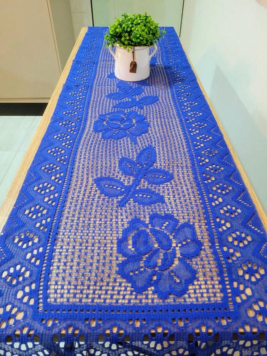 Caminho de mesa de renda - Azul - Visão 1
