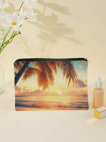 1 Stück Kosmetiktasche mit Reißverschluss und Strandmotiv, Kulturbeutel Organizer für Frauen, Geschenk für Freunde & Lehrer