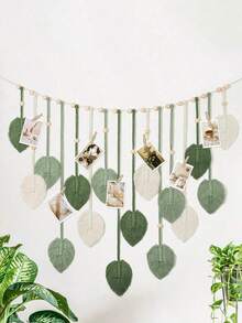 1件手工编织波西米亚风叶子造型装饰挂毯，适合作为礼物、咖啡馆装饰、家居装饰、卧室装饰（注：叶子可自行修剪） - 綠色 - 查看 5