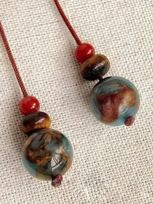 1 Pair 925 Sterling Silver Vintage Tassel Earrings For Women, Handmade With Natural Red Agate, Gold Sand Glass Beads And Tiger Eye, Hypoallergenic And Durable, Suitable For Daily Wear And Beach Vacation, Boho Style - Beaded Tassels - View 4