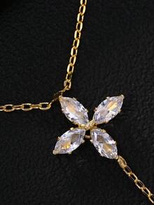 A Golden Simple Fashion Flower Finger Bracelet Temperament Rhinestone Back Chain Jewelry Accessories Summer Beach For Women - Silver - View 4