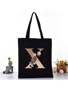 Fashion Casual Shoulder Bags Gold Letter Printing Shopper Canvas Foldable -Friendly Shopping Bag Tote Handbags Large Capacity Travel Grocery BagSchool Bag,Back To School Backpack,Large Capacity,Lightweight,Portable,Laptop Compartment, Suitable For Teen Girls Women College Students, Perfect For Back To School,College,Middle School, High School,Work , Business, Commute
