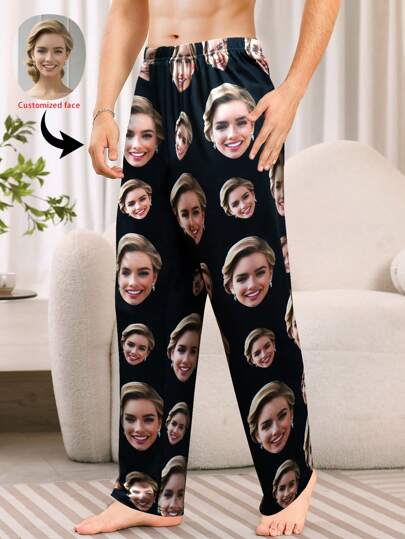 Customized Photo Print Men's Pajama Pants, Soft & Comfortable Fabric, Unique Gift For Him - Friend/Partner/Lover, Party/Birthday/Christmas, Winter