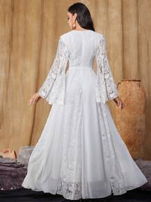 Vestido de Noiva de Luxo Feminino de Renda, Manga Sino, Estilo Boêmio, Casamento ao Ar Livre, Vestido de Noiva Formal Elegante