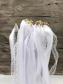1set 10pcs Ribbon Wand Plus 11pcs Wedding Party Wristband With Triple Ribbon And Silver Bell Party Wand Party Gift Streamer Ribbon Wand Magic Fairy Wand, Wristband, Party Decoration, Party Wristband For Wedding Decoration Summer Birthday Gifts Beach Back To School School Supplies Room Decor