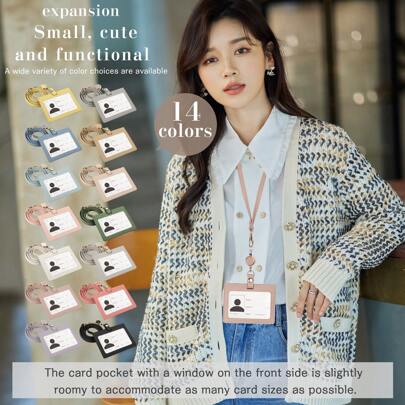 Badge Holder With Retractable Detachable Neck Strap Horizontal PU Leather Badge Clip With 1 Clear Window And 2 Card Slots On The Back Card Holder Wallet Business Card Holder Credit Card Holder Teacher Lanyard With Id Holder Card Holder Women For Women Mini Wallet Card Wallet