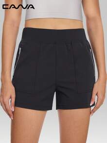 Cavva Women's High Waist Shorts Outdoor Golf Hiking Pants High Stretch Moisture Wicking 4'' Inseam Tummy Control 4 Secure Zipper Pockets Leg-Lengthening - Black - View 3