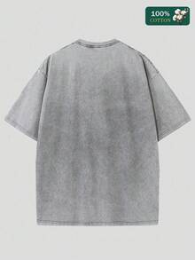 VHUTHK (220 Pure Cotton T-Shirt) 'GOD IS BIGGER' Letter Print, Suitable For Men's Casual, Comfortable, And Fashionable T-Shirt, Street Style Cotton - 灰色 - 查看 2