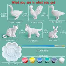 6 件 PVC 动物绘画套装，白色空白涂鸦，DIY 手工艺品艺术套件，创意生日或节日礼物