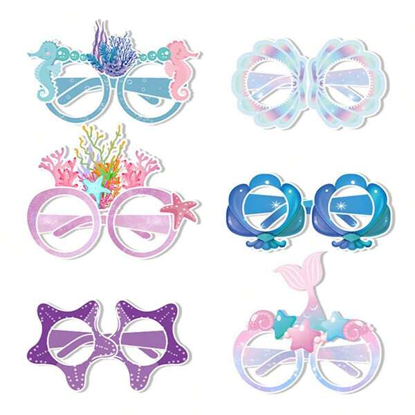 6Pcs Mermaid Party Decorations Mermaid Themed Paper Eyeglasses Summer Beach Photo Booth Props For Adult Birthday Party Dress Up,Christmas