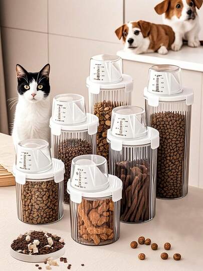 1pc/2pcs Airtight Pet Food Storage Container, Large Capacity Transparent Cat/Dog Food Dispenser With Locking Lid, Moisture-Proof And Insect-Proof Kitchen Food Storage Box, Sturdy And Durable Transparent Pet Food Container For Dry Food And Treats