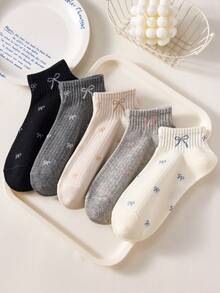 5 Pairs Women's Breathable Cute Bow Short Socks, Suitable For Daily Wear And Outdoor Activities - Multicolor - View 6