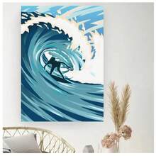 1pc Frameless Modern Minimalist Nordic Summer Wave Surfing Poster Retro Painting Colorful Sports Wall Art Suitable For Living Room, Bedroom, Dormitory, Study, Bar, Club, Coffee Shop Wall Decoration Home Decoration ,Wall Art With Frame