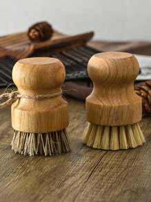 Brosse de récurage en jute à poils doux de taille L avec manche court, pour le nettoyage de la cuisine, des casseroles et de la vaisselle, 1/2pcs, marron, cuisine, salle de bain, maison, fournisseurs de produits ménagers