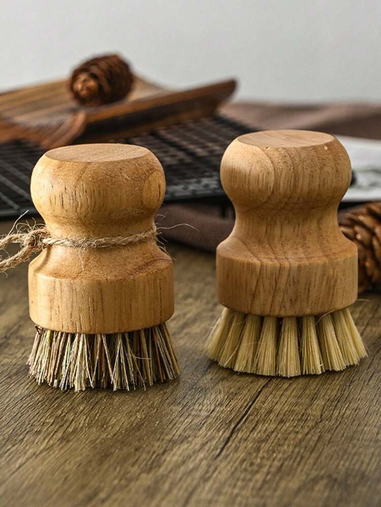 Cepillo de fregado de yute con mango corto y cerdas suaves, tamaño L, para limpiar ollas, platos y cocina, 1/2 piezas, color marrón, para cocina, baño, hogar, proveedores del hogar - Marrón - Ver 1