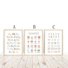 1 Stück/3 Stücke moderne bunte Buchstaben-Zahlen & Formen Wandkunst Dekor Poster, bunte Leinwanddrucke, Modeposter für Wohnzimmer, Schlafzimmer, Zuhause, Büro, Studentenbude, Wandhintergrundgestaltung, Bild optional mit Rahmen