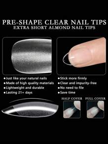 240 Piezas de Uñas Postizas Cortas y Transparentes para Arte de Uñas, Uñas Postizas Gel Falsas, Extensiones de Uñas Pre-Formadas y Pre-Pulidas para Manicura DIY