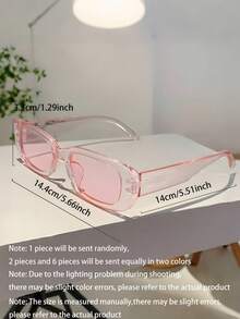6pcs/2pcs/1pc Y2K Fashion Square Frame Unisex Glasses, Versatile Square Frame For Beach & Summer, Fashionable Pink Oval Small Frame , Suitable For Beach, Party, Photography And Daily Wear - Multicolor - View 11