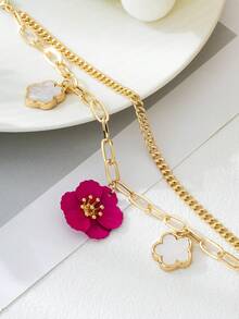 1 pieza de tobillera para mujer con colgante de bola de flores tallada de color plateado estilo vintage, adecuada para uso diario y en la playa. - Blanco - Ver 4
