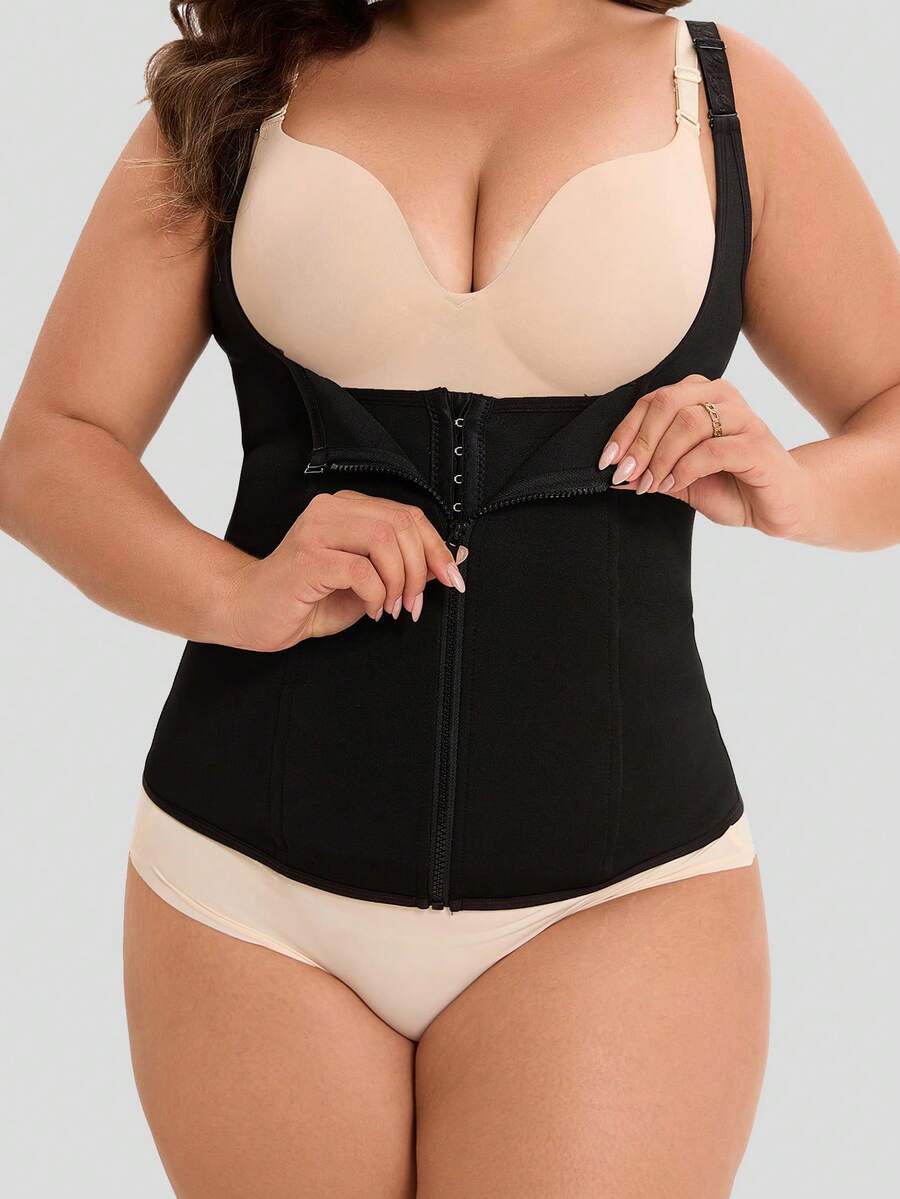 女士束腰背心，压缩塑身衣，用于核心锻炼和姿势支撑 - 黑色 - 查看 1