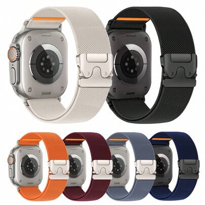 Elastic Sport Bands Compatible With Apple Watch Ultra1/2 Bands 49mm 46mm 45mm 44mm 42mm 41mm 40mm 38mm Men Women,Parachute Buckle Stretchy Nylon Wide Strap Wristband Compatible With IWatch Series 11 10 9 8 7 6 5 4 3 SE 2 1