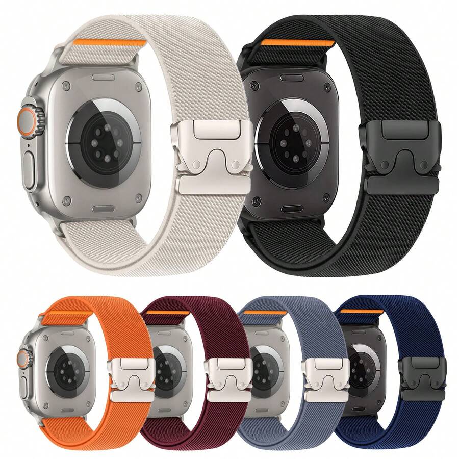 Elastic Sport Bands Compatible With Apple Watch Ultra1/2 Bands 49mm 46mm 45mm 44mm 42mm 41mm 40mm 38mm Men Women,Parachute Buckle Stretchy Nylon Wide Strap Wristband Compatible With IWatch Series 11 10 9 8 7 6 5 4 3 SE 2 1