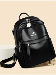 2025 New Arrival Fashionable Versatile Large Capacity Soft Leather Women Backpack, Suitable For Student, Outdoor Travel - Black - View 4